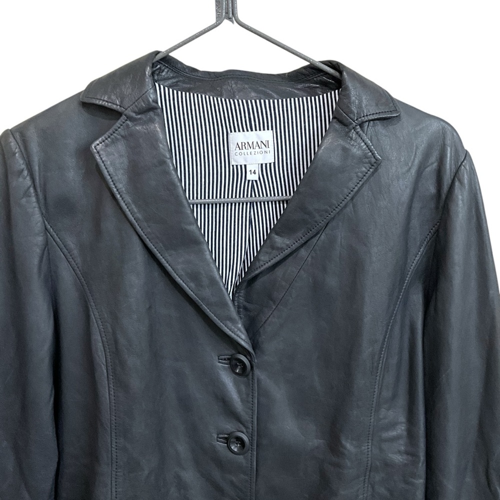 Armani Collezioni Lamb Skin Black Soft Leather Jacket - Size 14 - Picture 2 of 9